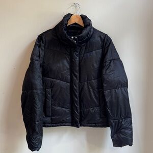 Abercrombie And Fitch Black Puffer Jacket Coat High Collar Snap Closure Medium